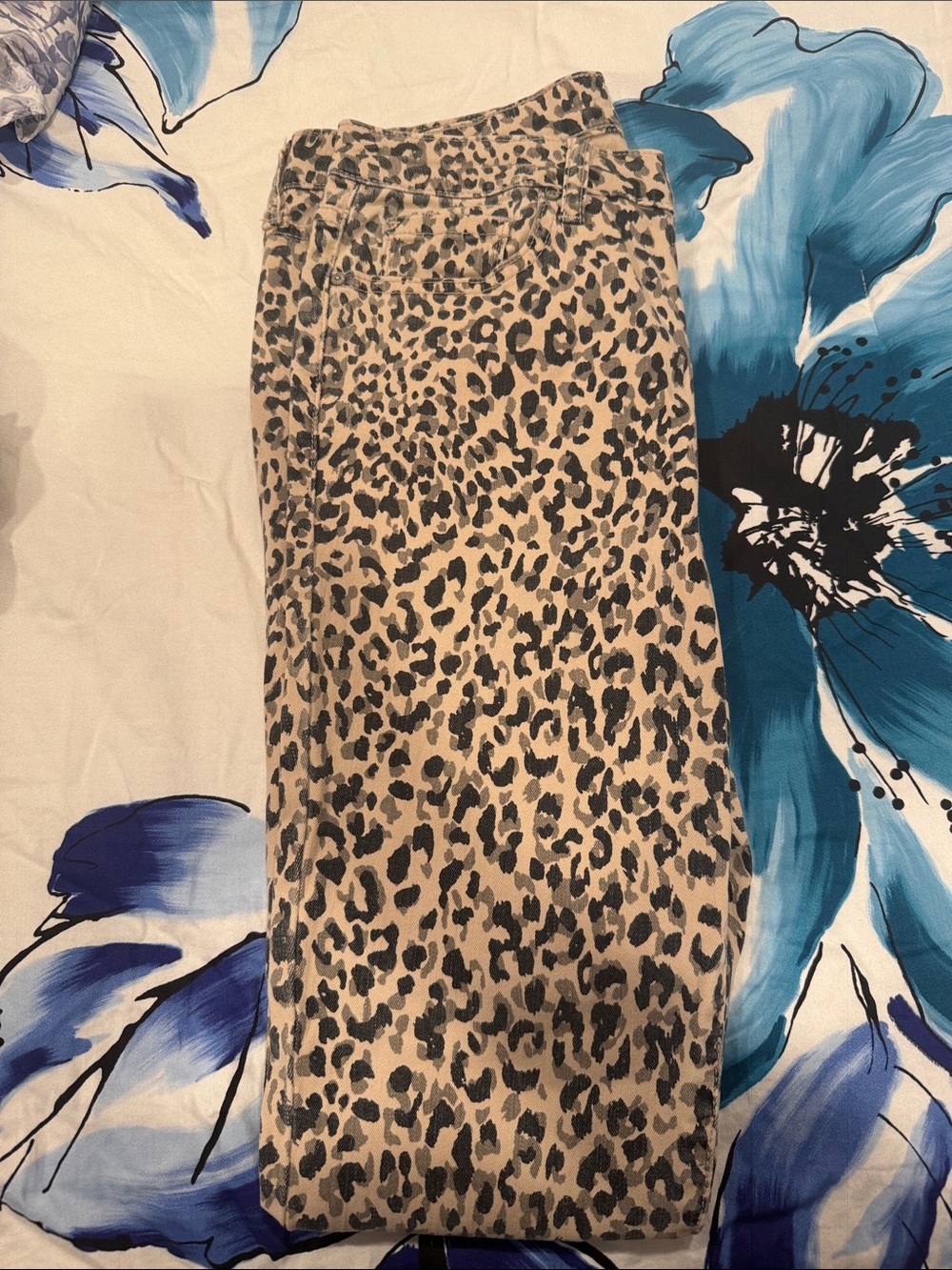 William Rast Beige and Black Leopard Print Cropped Jeans